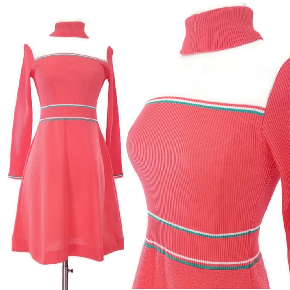 Vintage 70s Evan Wayne Orange Knit Mini Dress